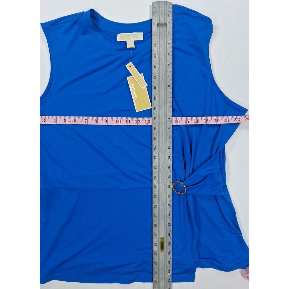 NWT Michael Kors Plus Size 1X Ring Twist Sleeveless Top Grecian Blue Blouse NEW - Picture 4 of 9